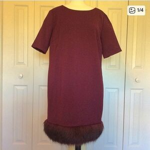 Tahari Dress Faux Fur Trim Sz 12